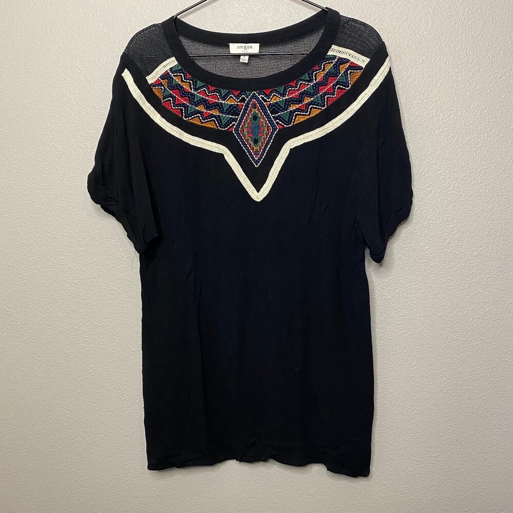 Umgee Black Embroidered Tunic Top Dress Size S